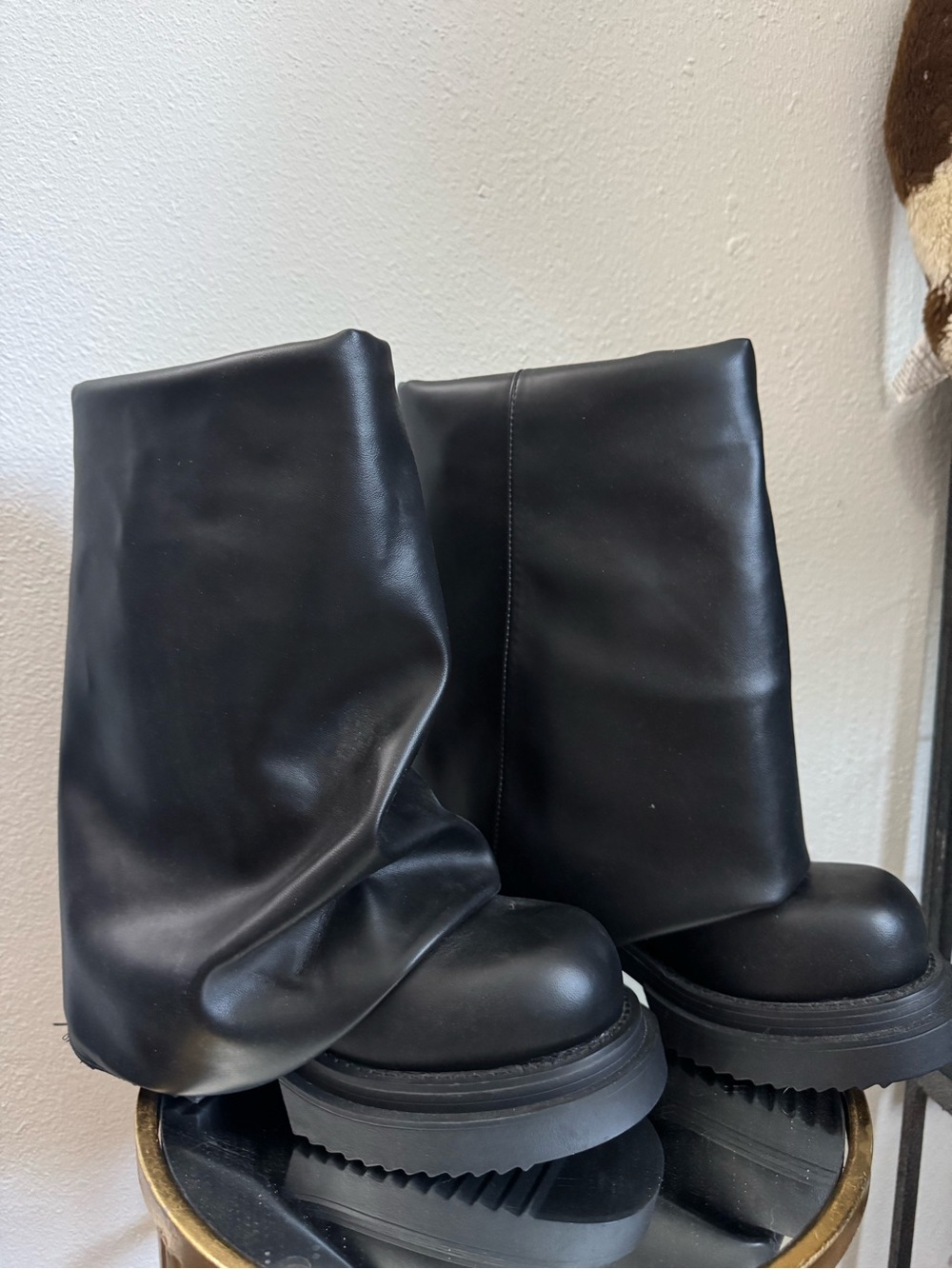 Unisex Darker Wavs ego fold over Black Chunky Platform vegan leather Boots rave